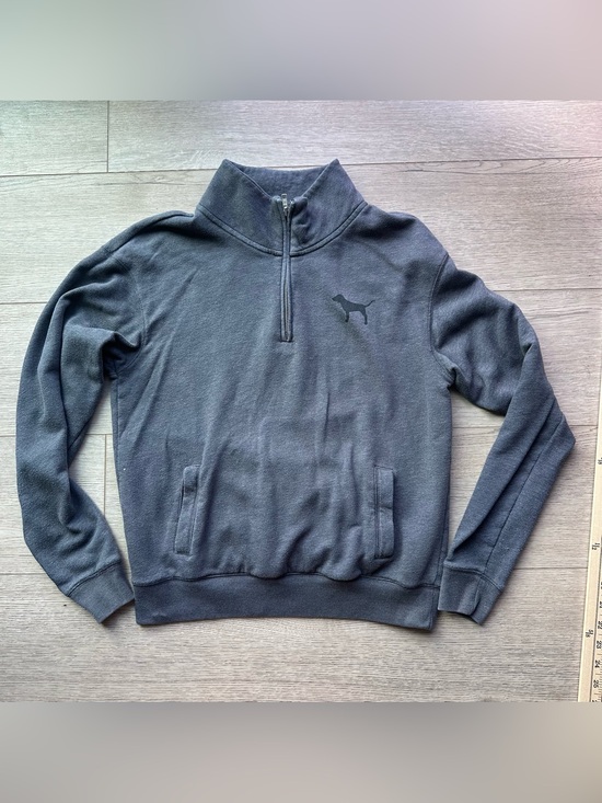 PINK Victoria's Secret Tops - PINK Victoria’s Secret Gray Quarter Zip Pullover XS Graphic Sweatshirt